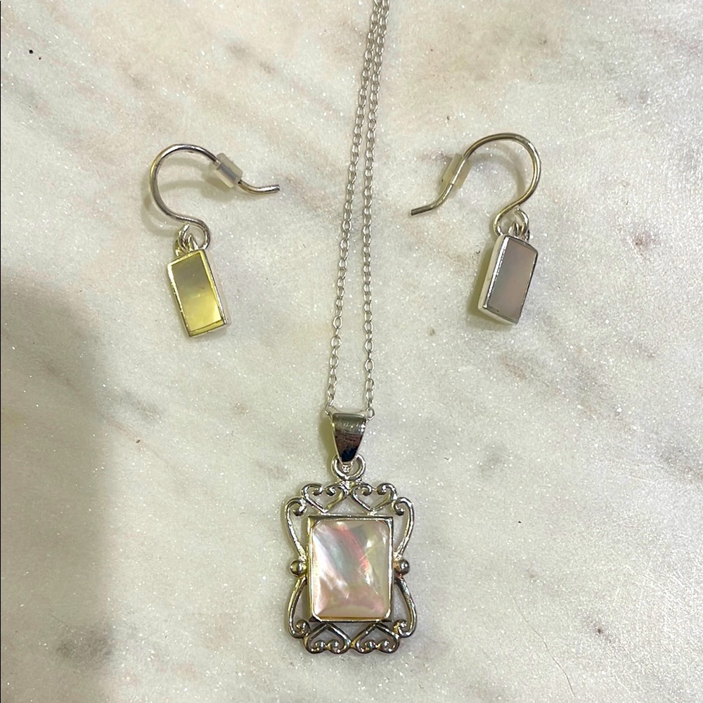 Sterling silver Mother of pearl necklace and earring set